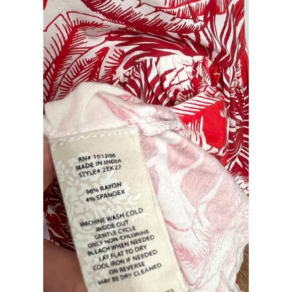 Soft Surroundings Womens Lilo Palm Print Maxi Dress S Red Tropical Resort Wear - Picture 9 of 9